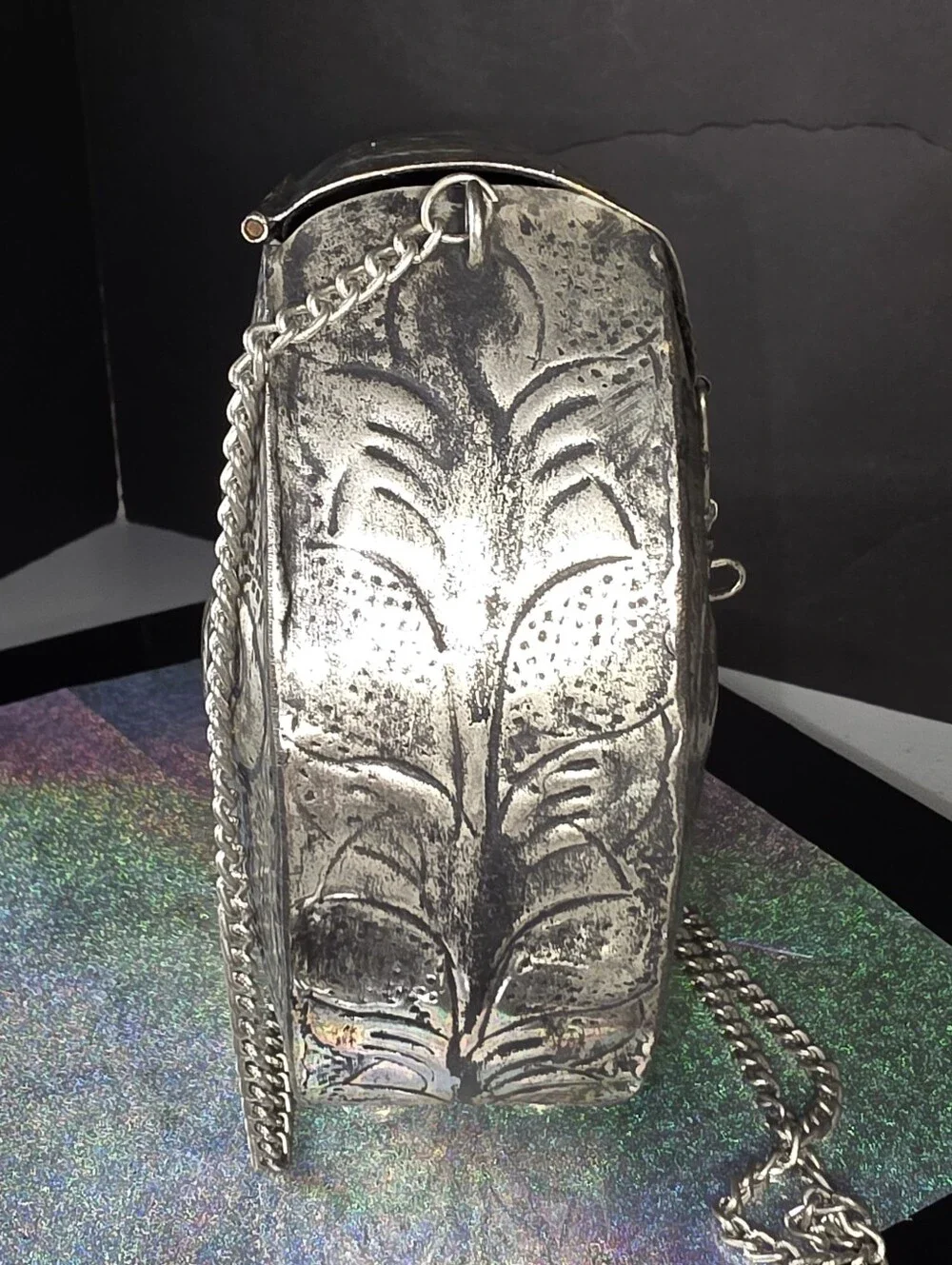 Ethnic Silver Women Gift Silver Etched Metal Elephant Bag Bridal Party Purse